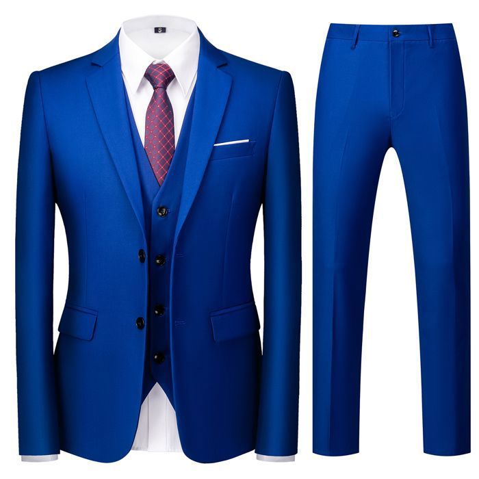 Abito da sposo collo a coda di rondine giacca slim fit gilet pantaloni papillon smoking-sax blu