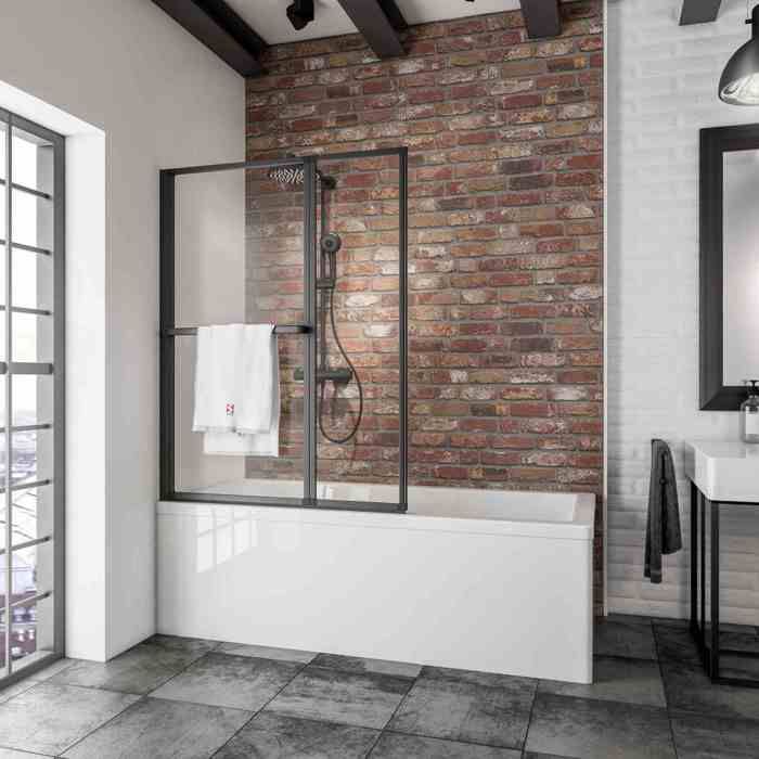 Pare-baignoire pivotant transparent noir H.140 x l.109 cm SCHULTE paroi de baignoire réversible écran de 3mm pliant noir 2ème vie