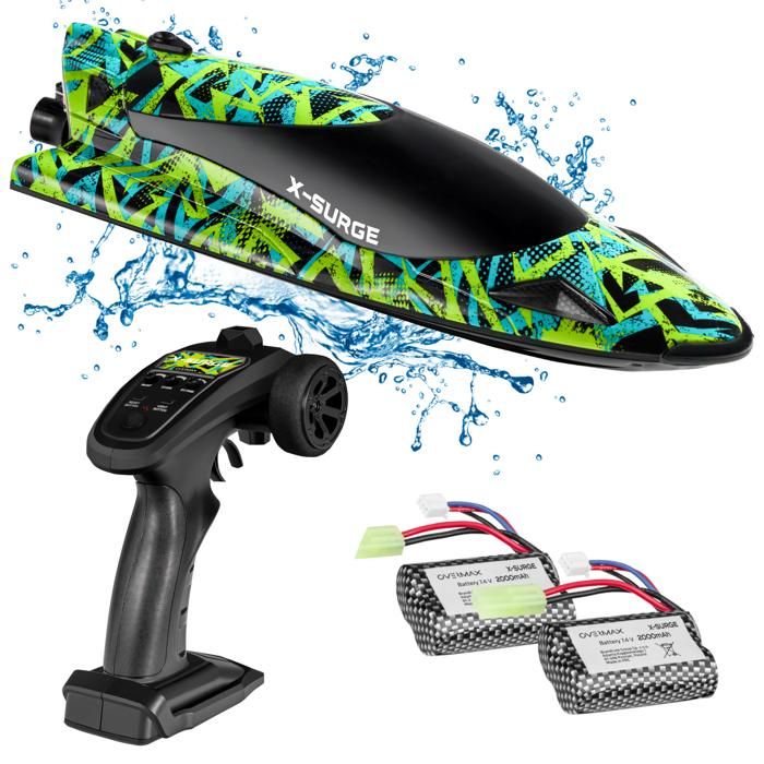 Bateau RC 35 Km/h Avec LED – 2 Batteries 30 Min – Auto-redressement – Portée 200m – 2,4 GHz – Modèle 40,8 Cm