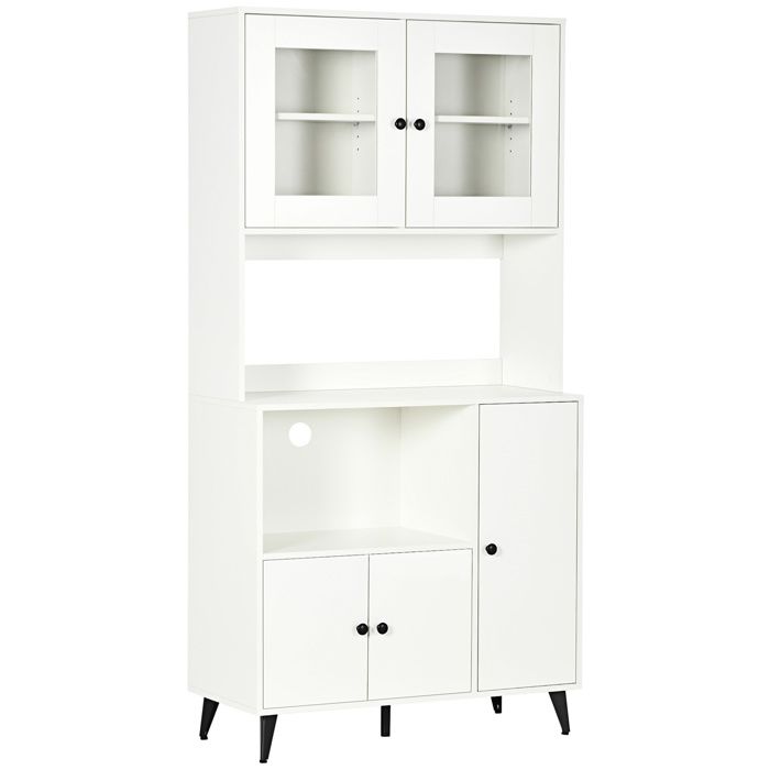 COSTWAY Buffet de Cuisine avec 3 Portes Ouvrantes, Etagères Ouvertes et Casier àVerres à Vin, pour Salon, Salle à Manger, - Maison