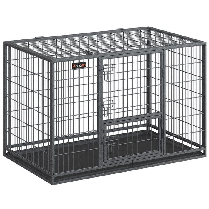 Comparer les prix de Cage pour Chien Lourd, 122 x 75,5 x 80,5 cm, pour Moyens et Grands, Anti-évasion, Double Porte Amovible, Parc XXL, Gris