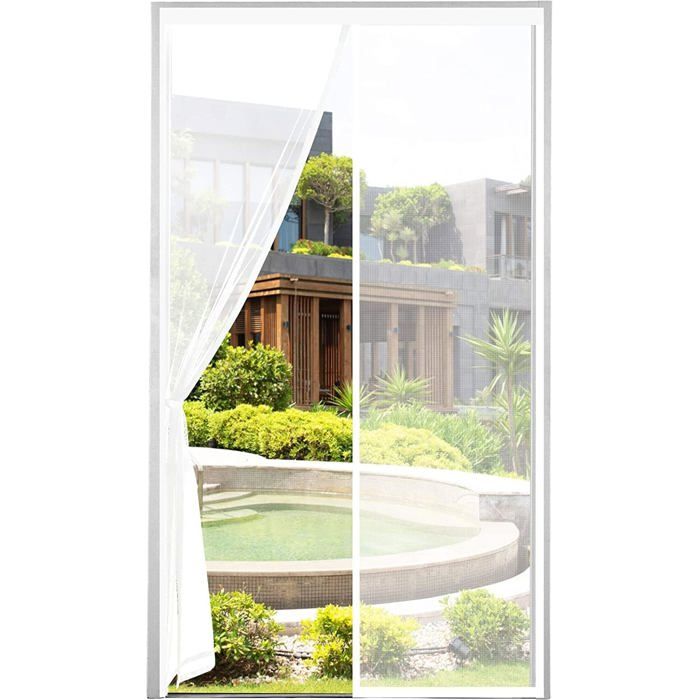 Moustiquaire Porte Magnétique 90x220cm Maille Très Dense Moustiquaire Porte Aimantée Rideau Anti Mouches Anti Insectes Blanc