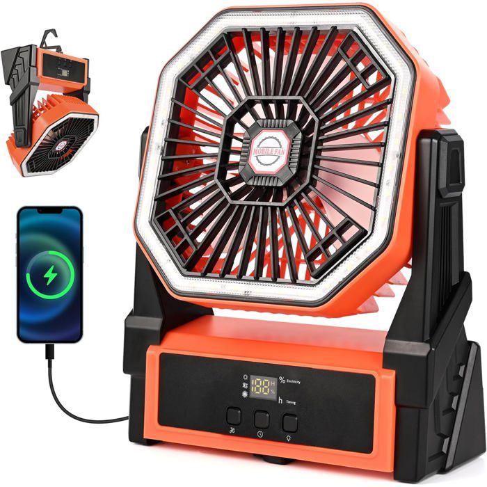 Ventilateur Rechargeable Camping4 Vitesses 15000mah Ventilateur Portable vec LED270° rotation ventilateur usb - Hom