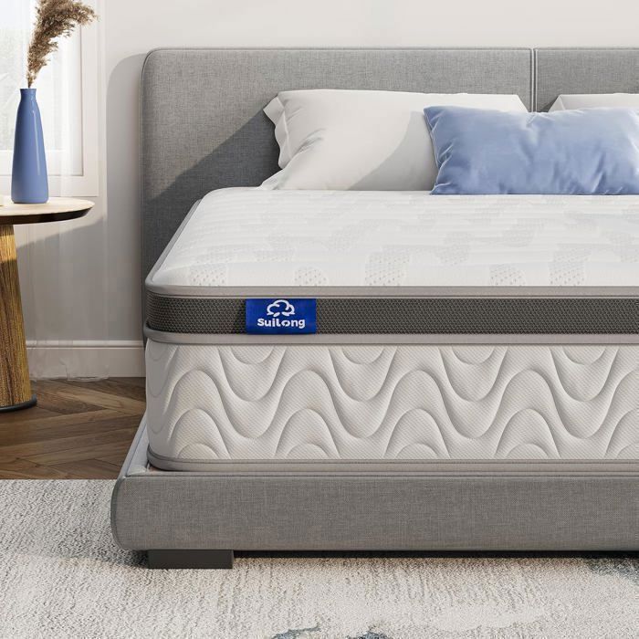 SuiLong Matelas 160x200 30 cm Epaisseur Matelas à Ressorts Ensachés Indépendants et Mousse à Mémoire de Forme Certifié Oeko-Tex