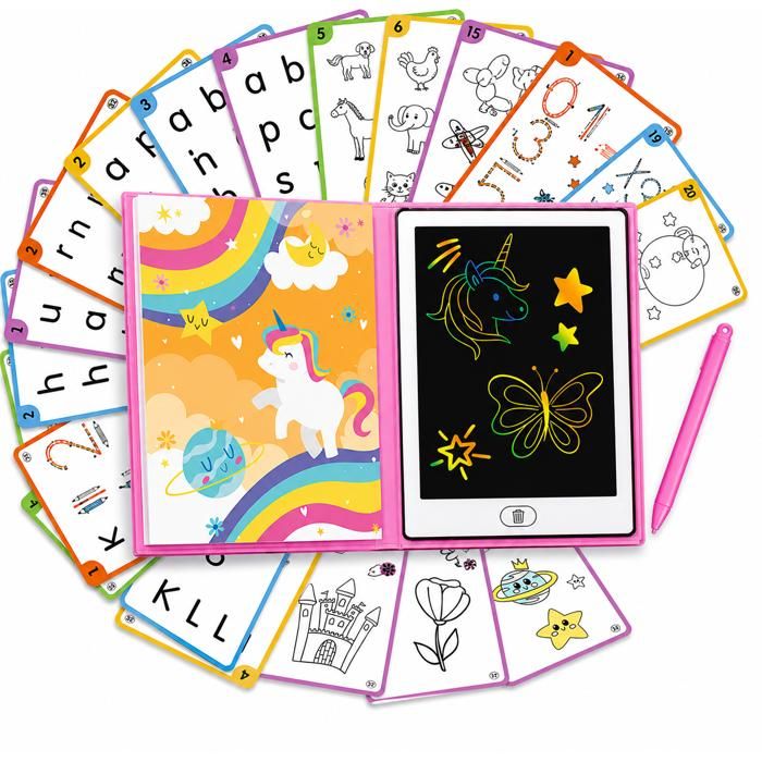 Tablette Dessin Enfant Rainbow Lcd Tablette Magique Enfant 20 Pochoirs Réversibles Ardoise Magique Format Livre Cadeau Fille 5