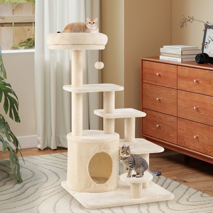 Meilleurs prix pour Arbre à Chat Multi-Niveaux 102cm COSTWAY Condo Perchoir Rembourré Poteaux à Griffer en Sisal Balle Suspendue Plateformes Saut