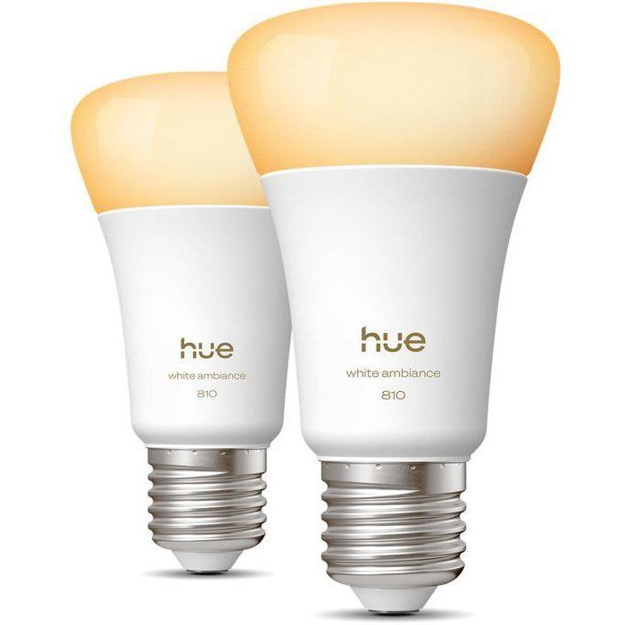 Pack de 2 ampoules LED connectées A60 - PHILIPS HUE - Lumière blanche - Culot E27 - 6W -  1000-2000k - 810 lumens