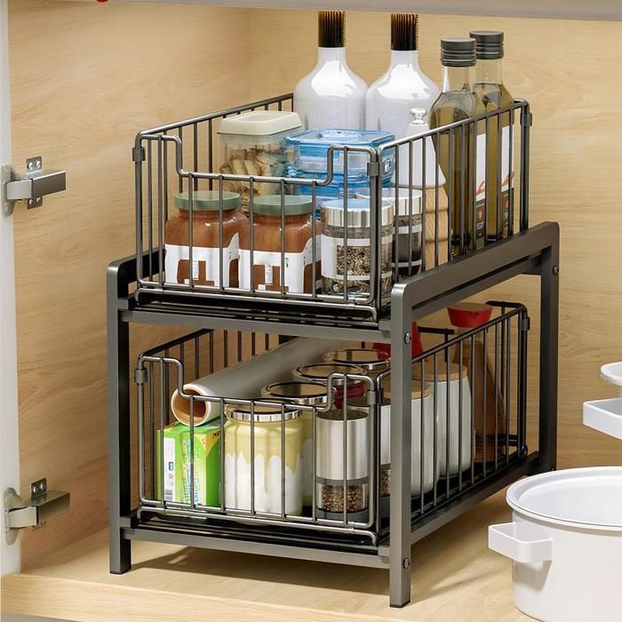 SUPFINE Meuble Sous Évier à 2 Niveaux Étagère à Épices Rangement et Organisation de Salle de Bain en Métal 26*37*38 5cm