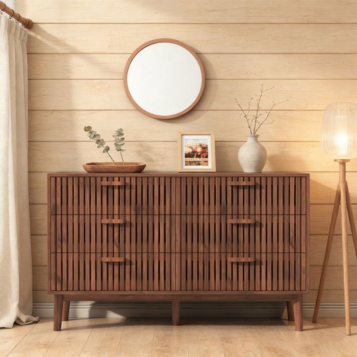 Commode avec 6 tiroirs COZY commode de chambre en bois pieds en bois 100x34x73 cm Aspect bois pour chambre salon Bois noyer Commode avec 6 tiroirs COZY commode de chambre en bois pieds en bois 100x34x73 cm Aspect bois pour chambre salon Bois noyer