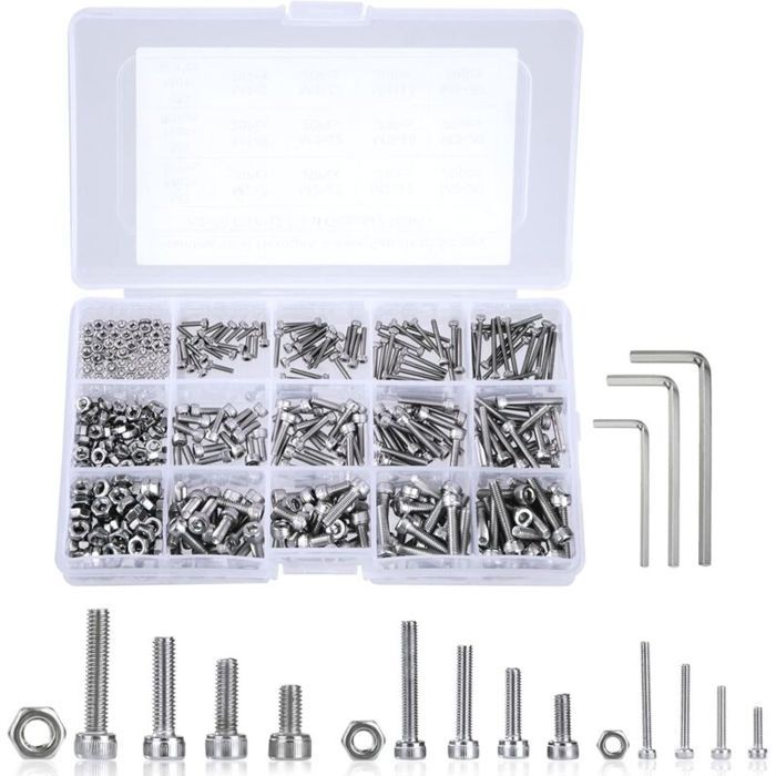 Coffrets Boulons et Écrous M2 M3 M4 Vis en Acier Inoxydable Bouton Tête Hexagonale Socket Assortiment Kit avec Boîte de Rangement É