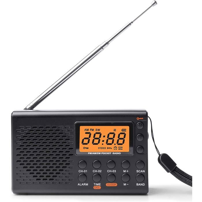 Radio Portable AM FM SW Portable avec Fonctionnement à Piles écran LCD FM 35 préréglages Prise Casque Fonction Alarme