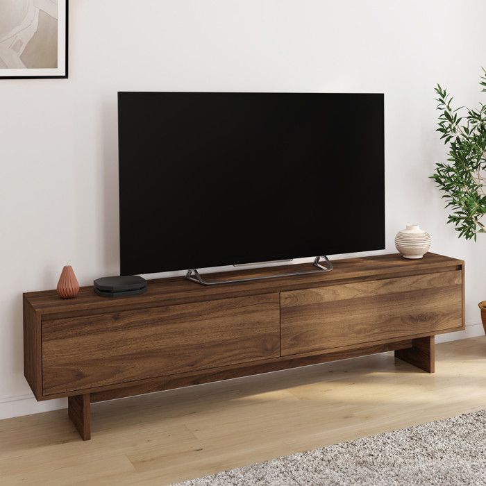 ID MARKET meuble tv YURI 2 portes 180 cm marron à poser