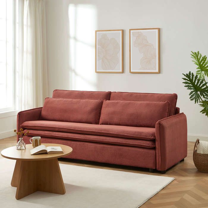 Canapé droit convertible CIBOLA 3 places velours côtelé terracotta Canapé droit convertible CIBOLA 3 places velours côtelé terracotta