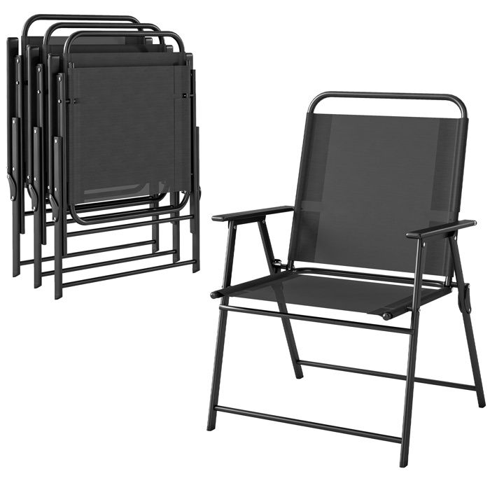 Lot de 4 chaises de jardin - Outsunny - pliables - dossier haut - assise large en textilène - cadre en acier - 65x60x94cm - noir