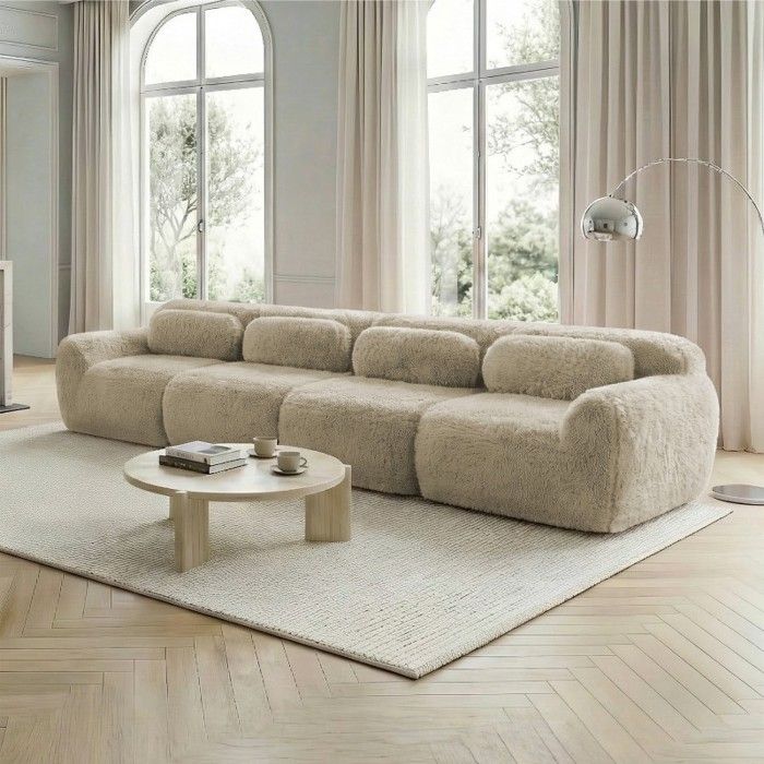 Canapé 4 places modulable - LANGTU - Canapé Nuage Ergonomique - Tissu peluche - Mousse HR 32D - Base antidérapante