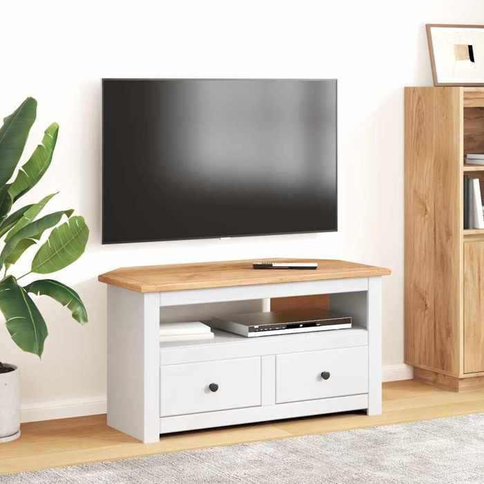 Banc TV Blanc Magnifique - Meuble TV dangle - Armoire TV Pour Téléviseur - Blanc 93x49x49cm Pin Assortiment Panama CL8452940