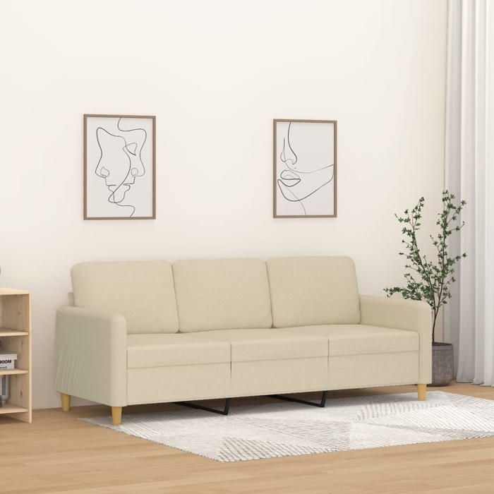 Promo étéCanapé à 3 places - SWEETY - [par siège:110 kg] - Crème 180cm Tissu - Dimensions:198x77x80cm 466573