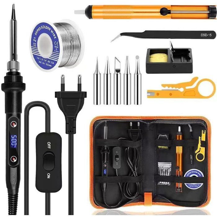 Kit de fer à souder 80 W LCD température réglable fil à souder 5 pannes de soudure pour réparation de bijoux en métal norme eu