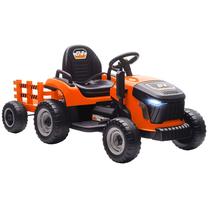 Tracteur électrique enfants - AIYAPLAY - remorque amovible - télécommande 24G - PP et métal - 139x58x55cm - orange