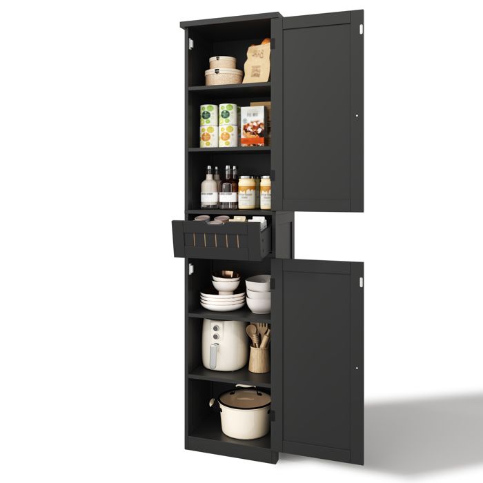 Armoire de cuisine avec 2 portes 1 tiroir et 4 étagères réglables - LPOSPI - style rétro MDF noir 170 × 40 × 30 cm