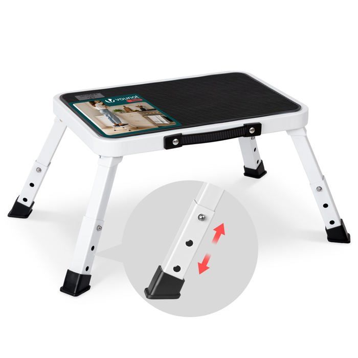 VOUNOT® Marchepied pliable en métal hauteur réglable - Escabeau avec plateforme antidérapant 38x26cm - Tabouret demi-marches blanc VOUNOT® Marchepied pliable en métal hauteur réglable - Escabeau avec plateforme antidérapant 38x26cm - Tabouret demi-marches blanc