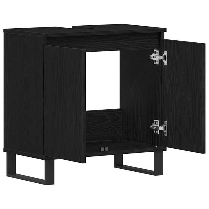 Meuble sous lavabo Noir Chêne 58x33x60 cm Bois dingénierie_2 ans garantie_64822