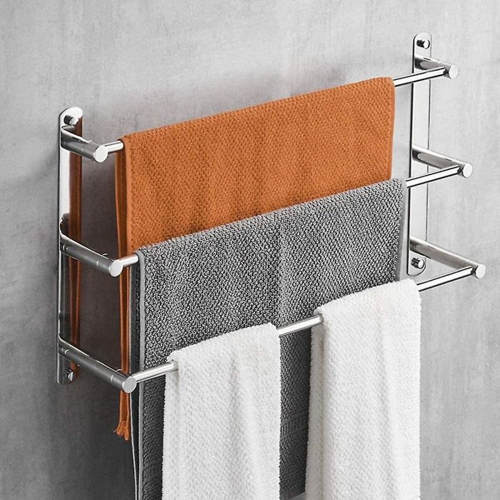 Ctmw Towel Holder 304 Stainless Steel Towel Rail Shelf 3 Rods 40 Cm Wall Mounted Bathroom Tow