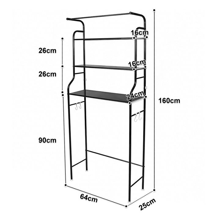 Étagère de salle de bain espace de rangement supplémentaire capacité de charge de 30 kg peu encombrante couleur noire.