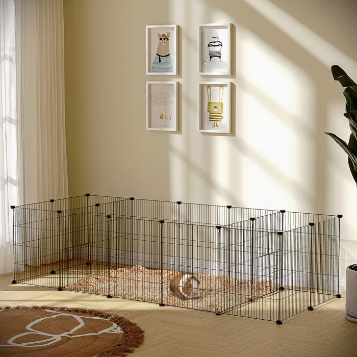 Enclos parc modulable pour petits animaux lapins rongeurs chiots 18 panneaux en fil dacier 2 portes 175 x 70 x 45 noir