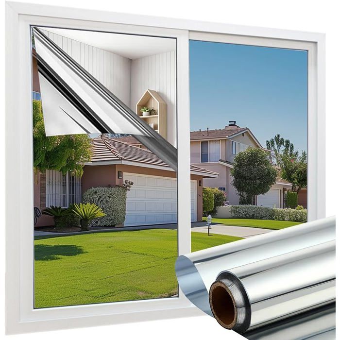 Film Anti Fenetre 44.5x200 cm Effet Miroir sans Tain pour Vitre Brise Anti UV Film 44.5 x 200 cm Argent Statique FILM POUR VITRAGE