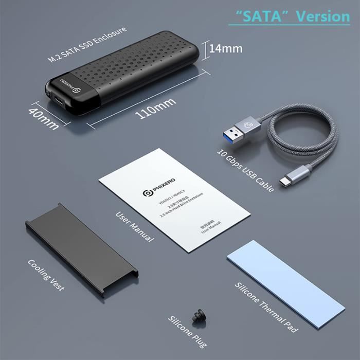 M2 SATA - boîtier externe M2 NVME SSD, boîtier , M.2 USB 3.1 Gen2 Type C,  6Gbps, 10Gbps B-M, boîtier de range - Cdiscount Informatique