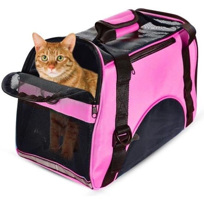 Sac De Transport Pour Chat/Chien 51x33x33 Cm - Pliable, Respirant, Limite 7,5 Kg - Avec Bandoulière Et Tapis Lavable