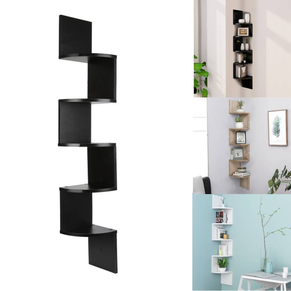 Étagère Murale D'angle 5 étages En MDF - Blanc, 20x20x123 Cm, Pour Livres Et Décoration