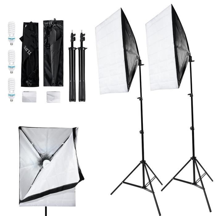 Fihero Kit Photographique Lampe Studio Softbox 2 *50*0cm + 135W Ampoule +Pied d'éclairage 2 x 2m +sac