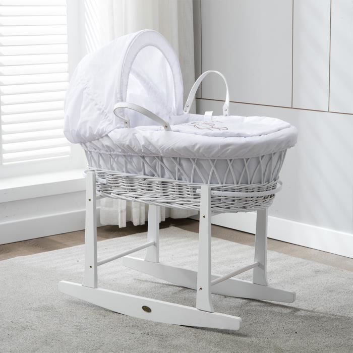 Mcc Ensemble Couffin En Osier Blanc Avec Matelas Habillage Et Pied De Couffin A Bascule Cdiscount Puericulture Eveil Bebe