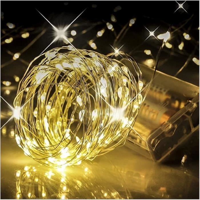 Guirlande Lumineuse Noël 10 Mètres - 100 LED Blanc Chaud, étanche IP65, à Piles - Pour Intérieur Et Extérieur