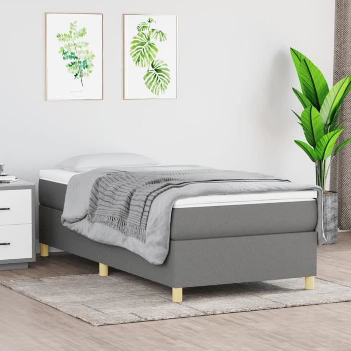 Cadre de lit à sommier tapissier - Tissu856 - 90 x 190 cm - Gris foncé - Tissu 100% polyester