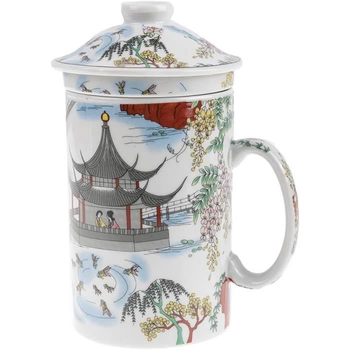 Set 2 Tasses à Thé MIAMIO 500ml Avec Infuseur - Céramique Et Inox, Bleu (Cadeau Thé)