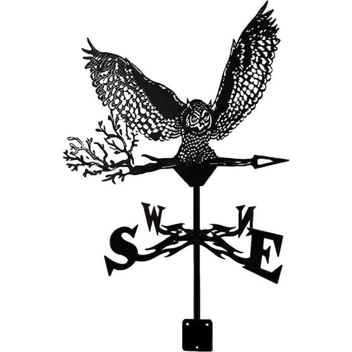 Girouette Hibou SUPERDANT - Métal Forgé 36x26cm - Décoration Jardin - Mesure Vent - Hibou Sur Branche