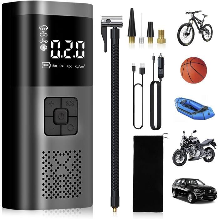 Pompe à Air Électrique Portable 150 PSI - Affichage Numérique, 4 Adaptateurs, Lampe LED, Batterie 4000mAh