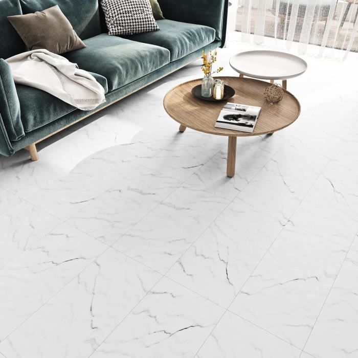 Dalle Pvc Adhesive Sol Blanc Effet Marbre 30X60Cm 5 Dalles Carrelage