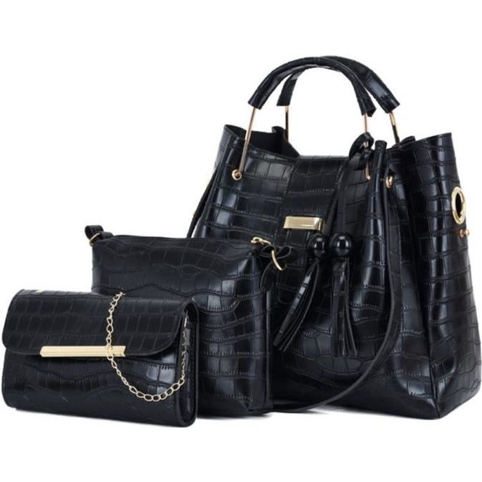 Ensemble de 3 Sacs Noir Femme Sac Bandouli re en PU cuir Mode