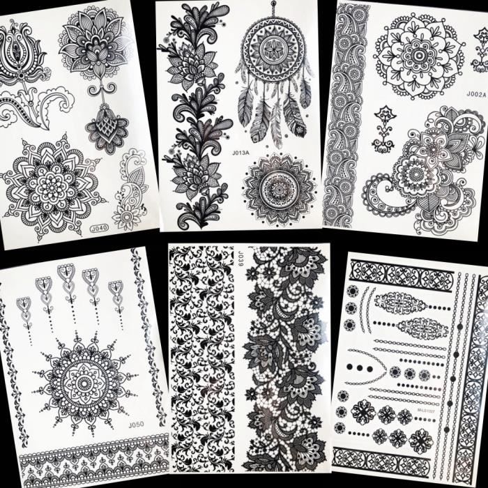 6 Morceaux Filles Corps Art étanche Tatouage Noir Femmes