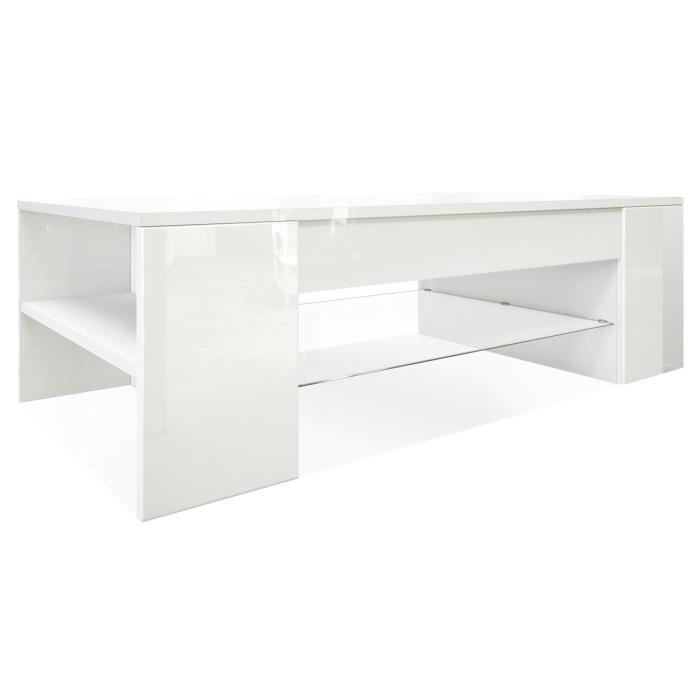 Vladon Table de Salon Table basse Clip en Blanc avec des bordures en Blanc haute brillance Vladon Table de Salon Table basse Clip en Blanc avec des bordures en Blanc haute brillance