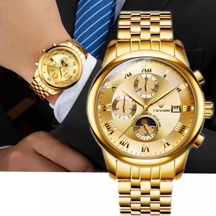 Montre MéCanique Automatique Pour Homme Marque De Luxe Bracelet En Acier  Montre En Or Hommes Montres ImperméAbles , - Achat/vente montre Homme Doré  Acier - Cdiscount