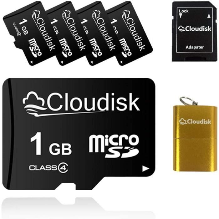 Lot de 5 Cartes Micro SD 1 Go avec Lecteur de Carte Adaptateur microSD