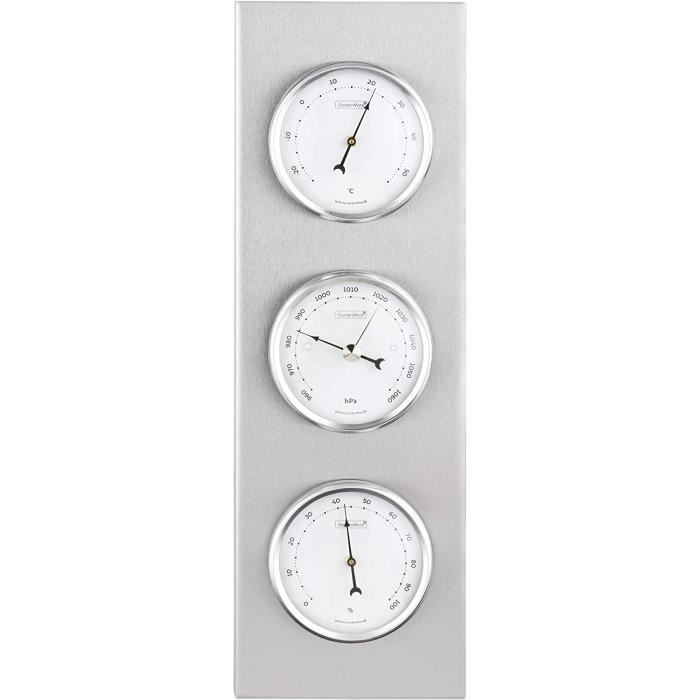 Station météo analogique design BOB en INOX baromètre, thermomètre