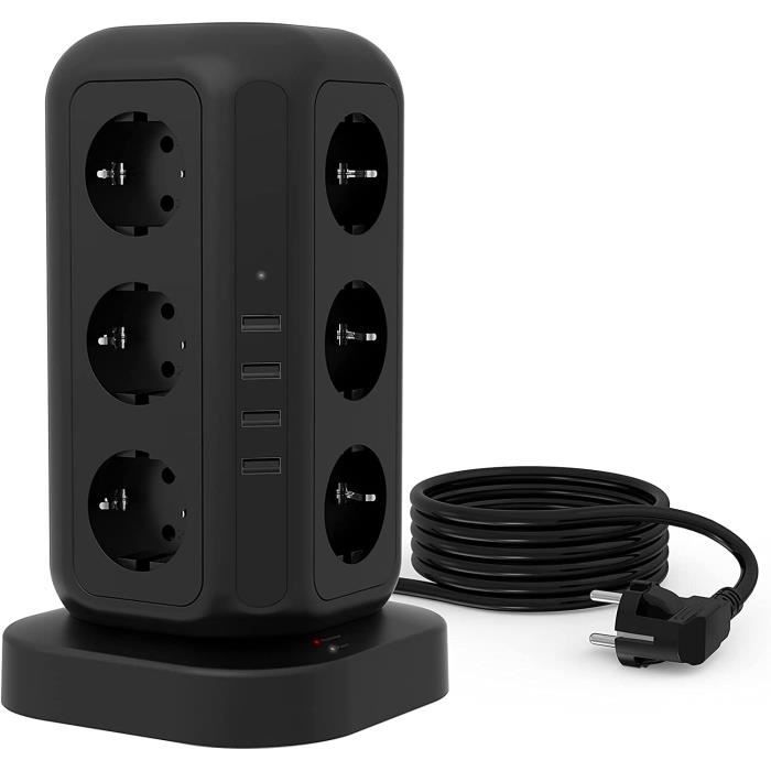 Mini Multiprise Tour Multiprise Parafoudre et Surtension avec 12 Prises et 4 Ports USB ...