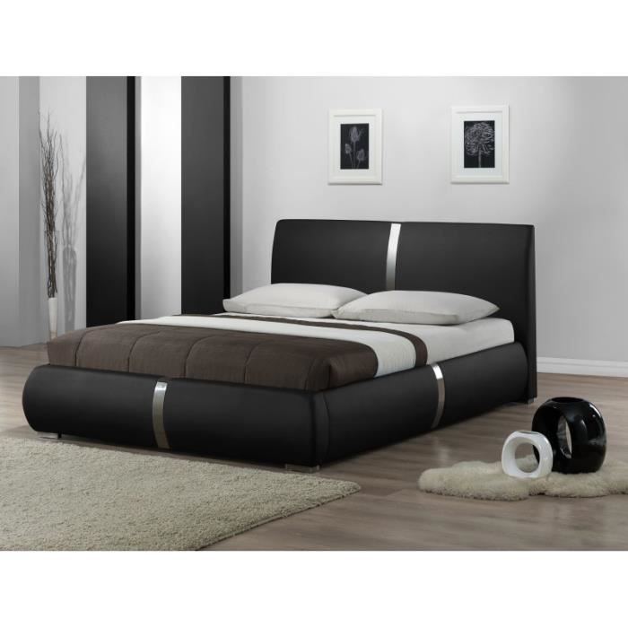 Lit 2 places 140 x 190 noir et métal chromé - EDEN - Cdiscount Maison