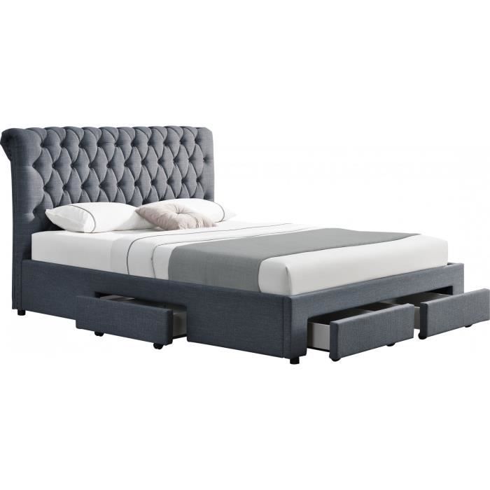 Lit 160x200 Cm Design Avec 4 Tiroirs Et Tete De Lit Capitonnee En Tissus Gris Fonce P 44252 Co Olivia Gris Achat Vente Structure De Lit Lit 160x200 Cm Design Avec